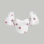 Camisa crop con estampado de cereza escote corazón de manga farol bustier bajo pañuelo